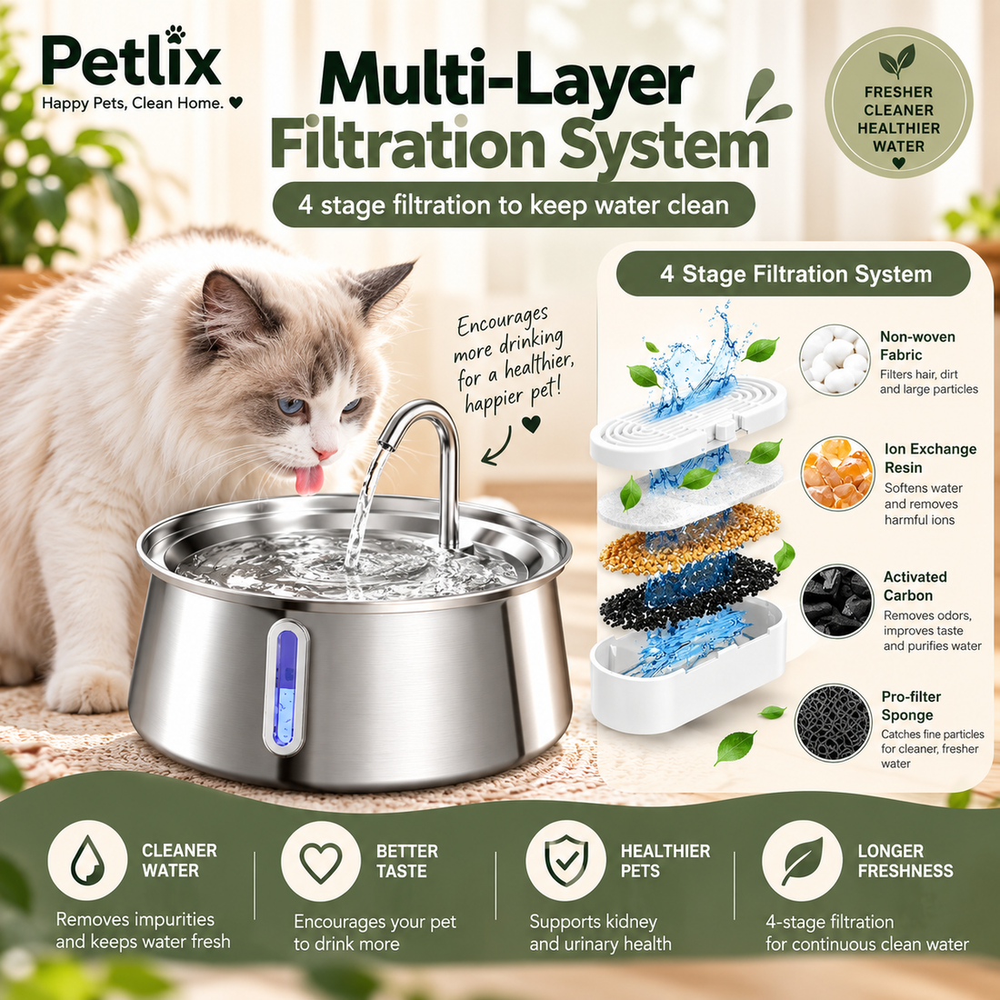 4L Stainless Steel Pet Water Fountain